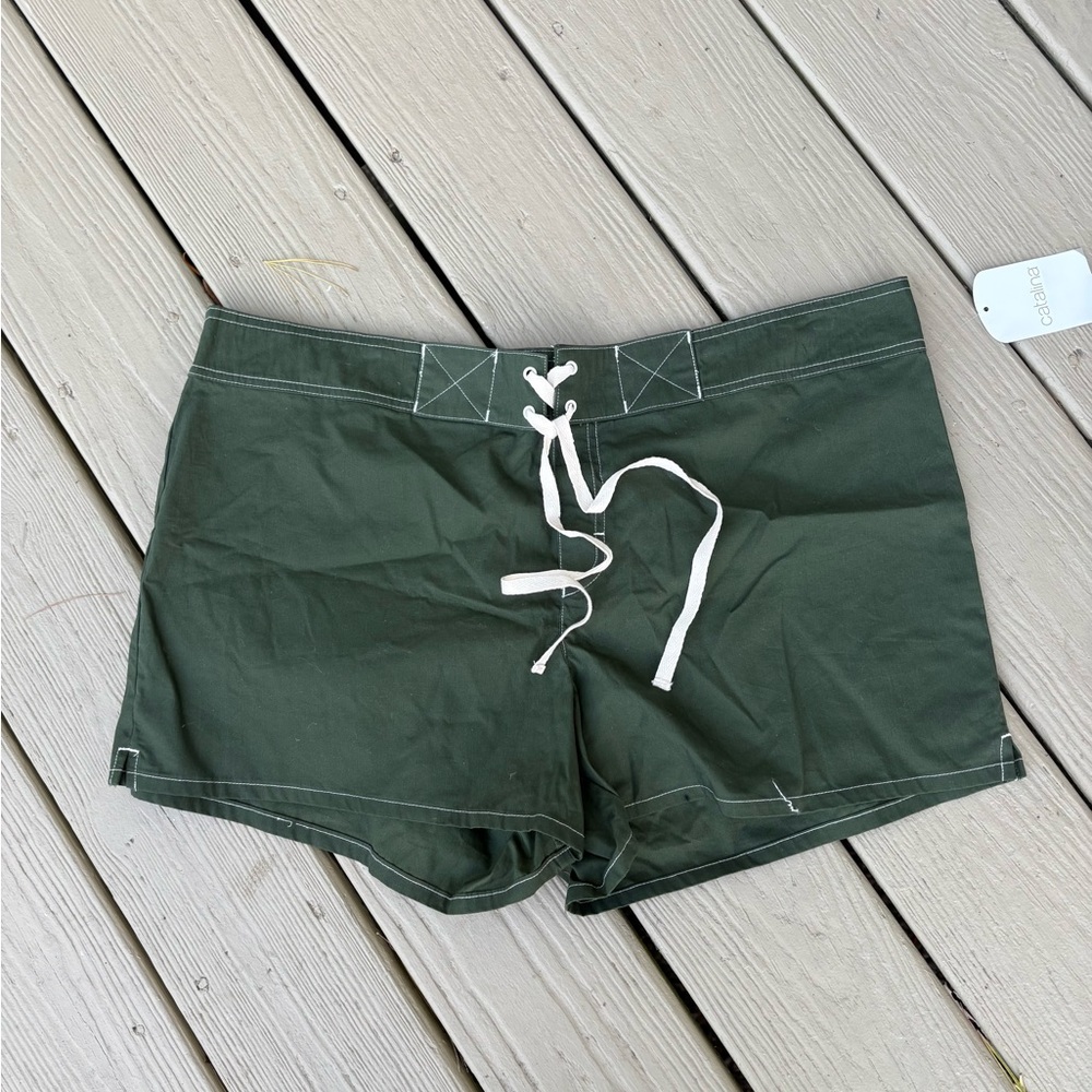 NWT CATALINA Dark Green Women's High-Rise Swim Shorts, Size: 1X